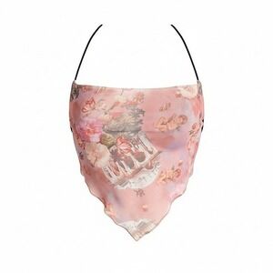 New Small Floral Rococo Romantic Triangle Backless Lace up Crop Top Tank Halter